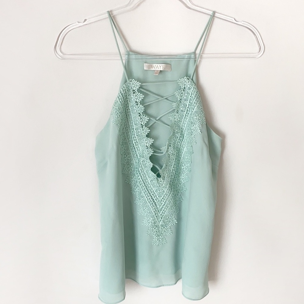 Wayf Posie mint green lace trim strappy camisole size Small